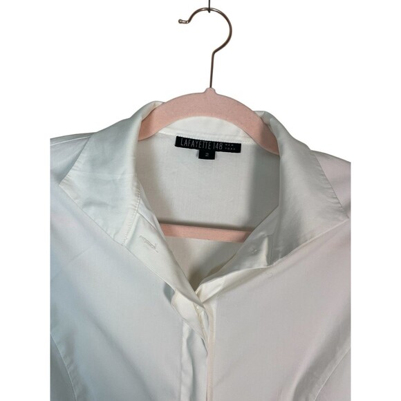 Lafayette 148 New York Womens White Button Up French Cuff Fitted Shirt Cotton 2 - Picture 3 of 10
